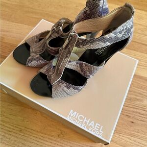 Michael Kors Snakeskin Heels - Black and tanish / gray